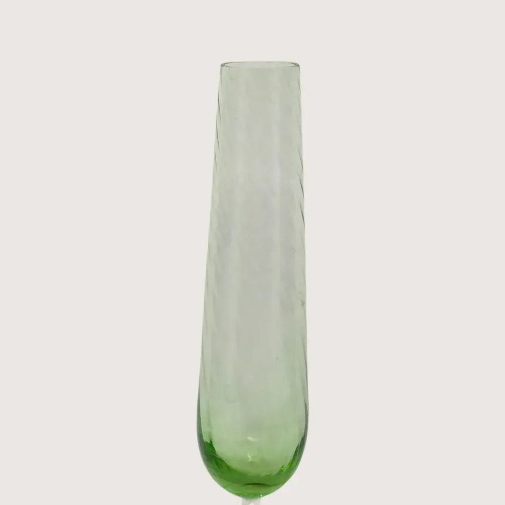 1960s Green Optic Swirl Glass Stemmed Bud Vase